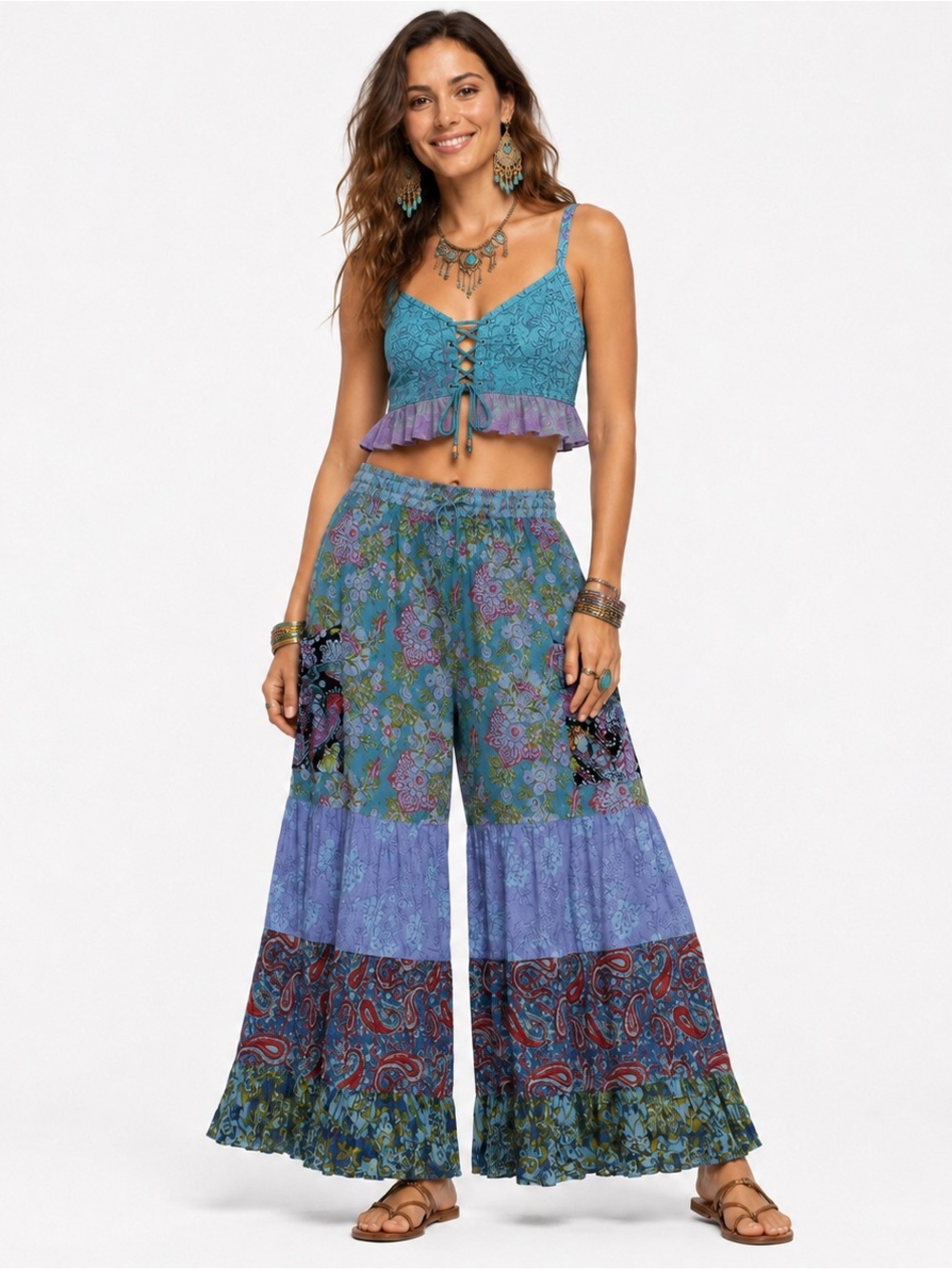 Hippie Forever Handmade Patchwork Palazzo Pants Womens 1X Plus Enchanted Fairy